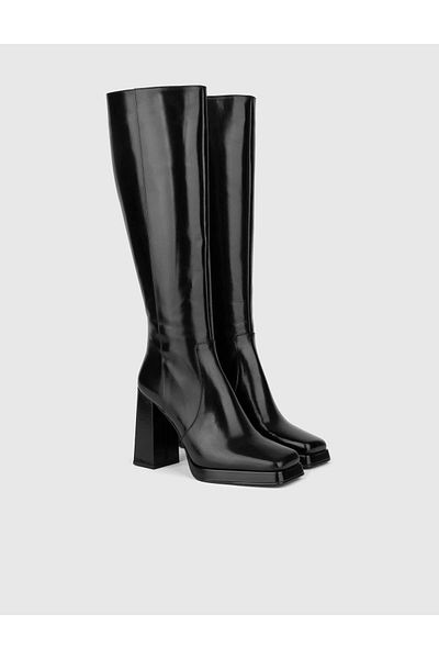 İLVİ Espen Genuine Buffalo Leather Women's Black Heeled Boots