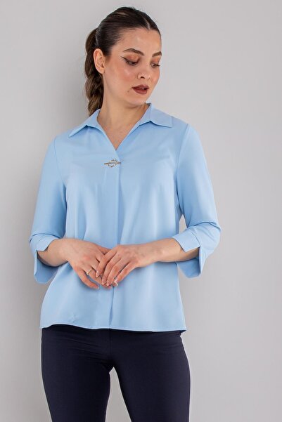 AYHAN 81285 Broşlu Truvakar Kol Krep Bluz