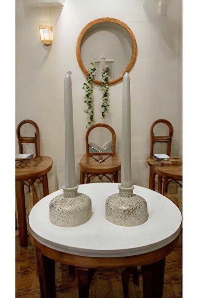 Porselian El Yapımı Minimalist Taş Mumluk Seti, Gold Renk Sıçratma