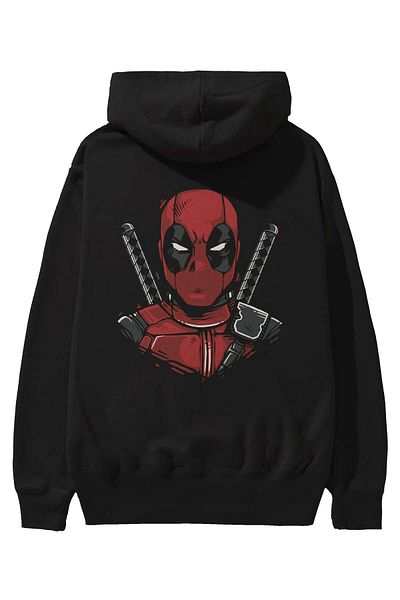 Ankhises Deadpool 4 - Hanorac negru oversize cu glugă pentru bărbați și femei