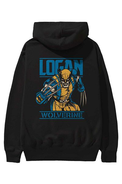 Ankhises Hanorac negru cu glugă supradimensionat cu imprimeu pe spate Wolverine Logan Bărbați Femei