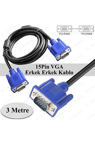 Derwell Vga Kablosu Ekran Lcd Led Monitör Bağlantı 15 Pin Bağlama Ara Pc Laptop Görüntü Kablo 3 Metre