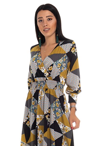 AYHAN 61270 Beli Lastikli Desenli Elbise