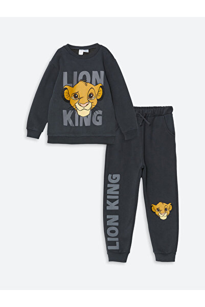 LC Waikiki Lcwk Boys' Sweatshirt and Sweatpants Set - Crew Neck, Long Sleeve, Lion King Print, Set of 2