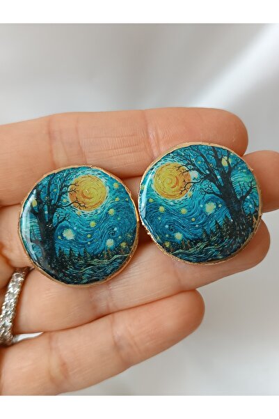 La fee aksesuar أقراط بوليمر كلاي - أقراط فولاذية بإبرة وفان جوخ ستاري نايت ب...