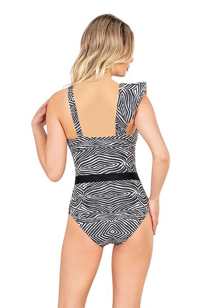 Endeep Women's Flounce Detailed Zebra Pattern Swimsuit