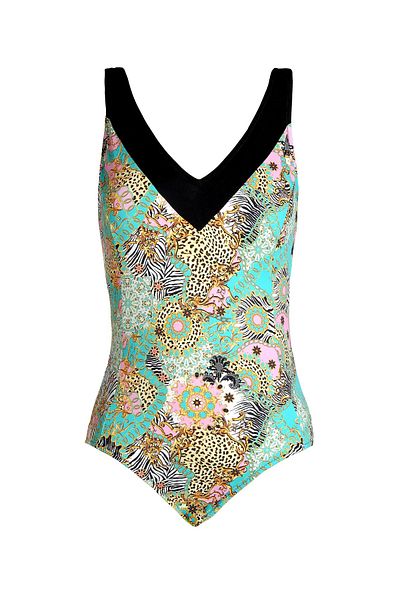 Endeep Beria Women's Water Green Leopard Patterned V-Neck Recovery Swimsuit