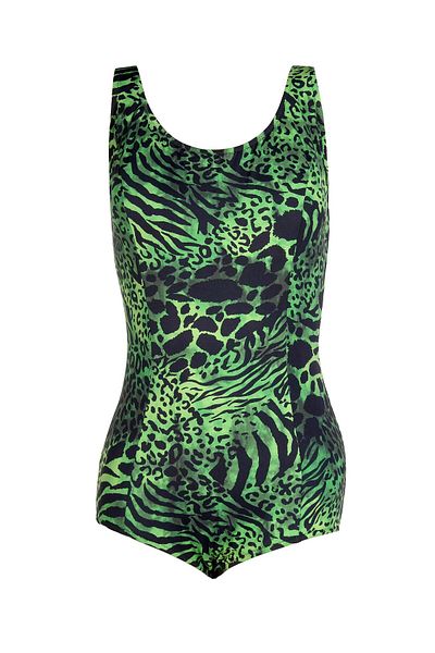 Endeep Beria Women's Large Size Cuped Green Patterned Swimsuit