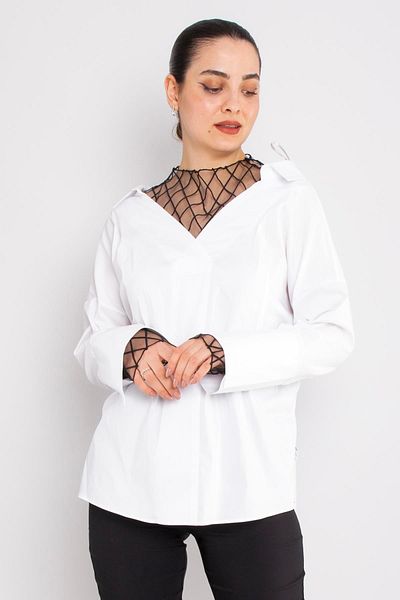 AYHAN 50284 Mesh Detail Cotton Long Sleeve Shirt