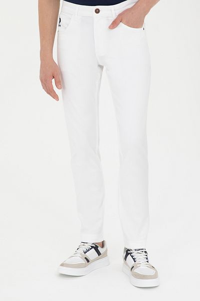 U.S. Polo Assn. Men's White Slim Fit Canvas Trousers 50289420-Vr013
