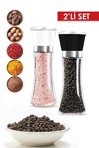 Berdina Home 2 Li Set Karabiber Tuzluk Değirmeni Seramik Bıçaklı Baharat Öğütücü