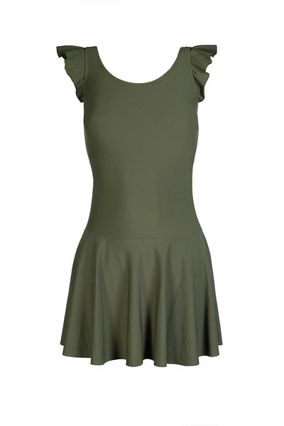 Endeep Women's Khaki Swimsuit with Ruffle Detailed Skirt