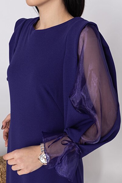 AYHAN 60627 Kolları Organze Tül Krep Elbise