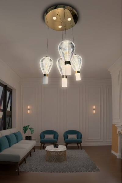 RSCOLLECTIONS Paraşüt 4 Toplu Modern Salon Led Avize