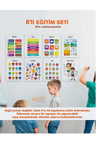 Ayışığı Dizayn İngilizce 8'li Eğitim Seti-2 Set Okul Öncesi - Ilköğretim Çocu...