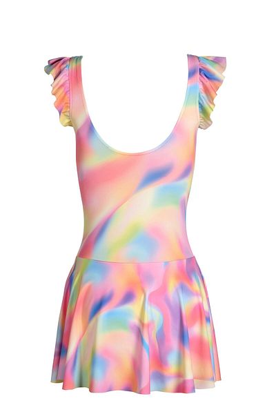 Endeep Pink Patterned Beria Women's Dress Swimsuit - Ruffle Detailed
