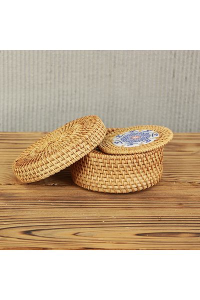 Mylamp مجموعة من 6 قواعد أكواب منقوشة باللونين الأزرق والأحمر مع صندوق مزخرف