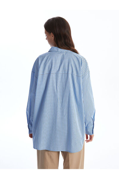 LC Waikiki Blue Striped Oversize Poplin Women's Shirt