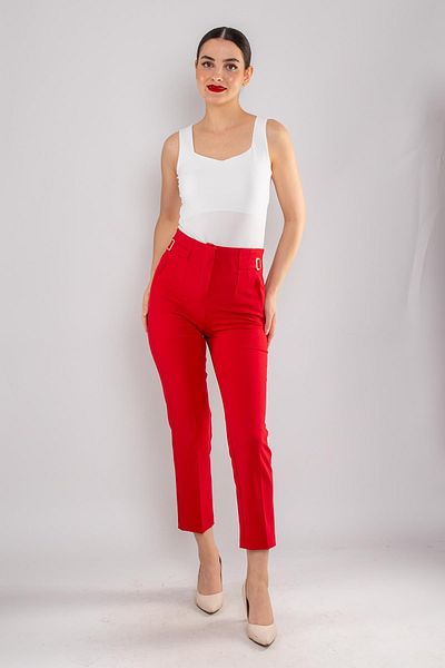 AYHAN 70609 Waist Dart Buckle Fabric Trousers