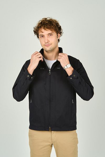 daynax Men's Judge Collar Zippered Pocket Detailed Seasonal Sports Coat 4600 Navy Blue