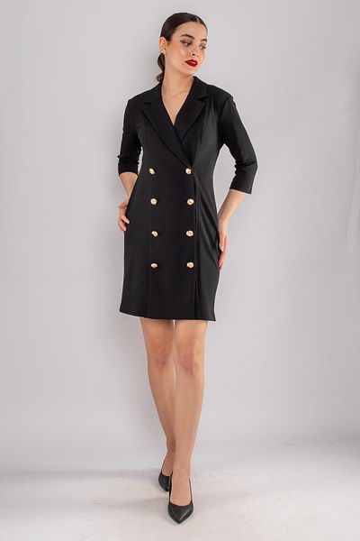 AYHAN 61893 Three Quarter Sleeve Collar Buttoned Crepe Jacket Dress