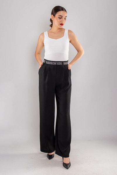 AYHAN 70636 Pantaloni largi plisați cu talie înaltă curcubeu