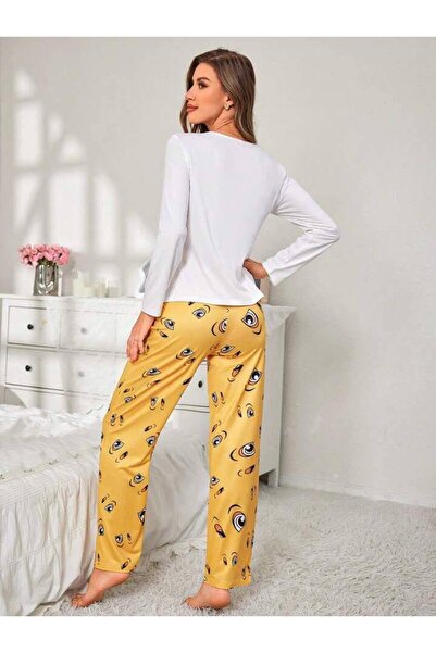 Cesur Kadın beyaz uzun kollu supremsoft penye pijama takımı sarışeker BATH