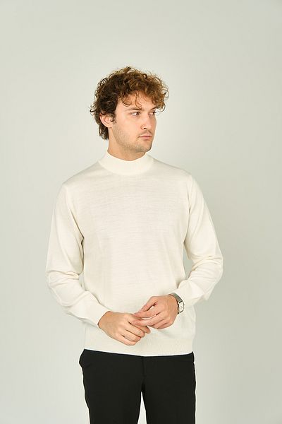Ateş Triko Men's Half Turtleneck Wool Sweater 0004 Bone