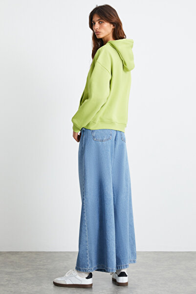 GRIMELANGE Γυναικείο φούτερ KEILA με πράσινη κουκούλα φιστικιού - 3 κλωστές, διακοσμητικές λεπτομέρειες