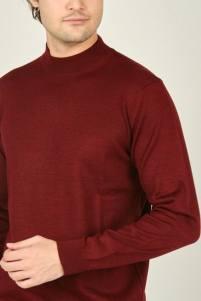 Ateş Triko Men's Half Turtleneck Wool Sweater 0004 D. Claret Red