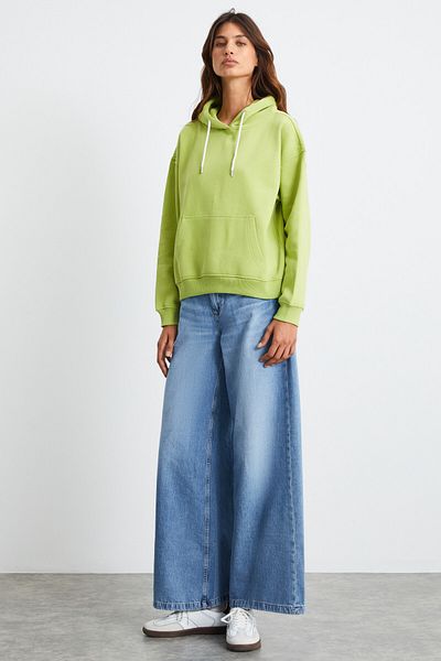 GRIMELANGE KEILA Pistaziengrünes Kapuzen-Sweatshirt für Damen – 3 Fäden, Zierdetail