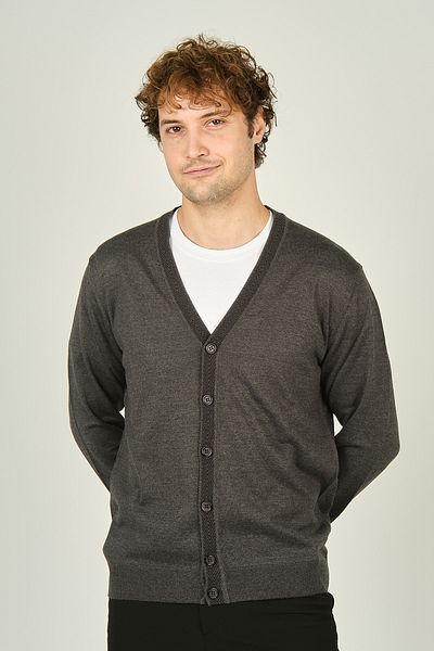 Ateş Triko Men's Buttoned V-Neck Wool Cardigan 2010 Dark Gray