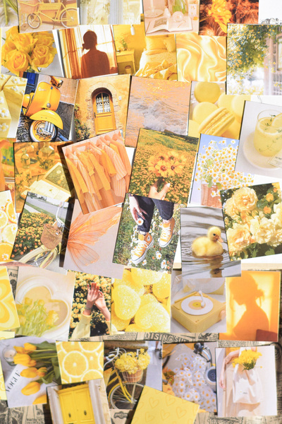 sticker مجموعة ملصقات صغيرة جمالية صفراء 42 قطعة (3 × 4 سم)