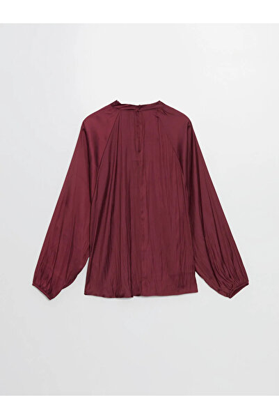 LC Waikiki LCWAIKIKI Classic Bordo Dik Yaka Oversize Saten Kadın Bluz