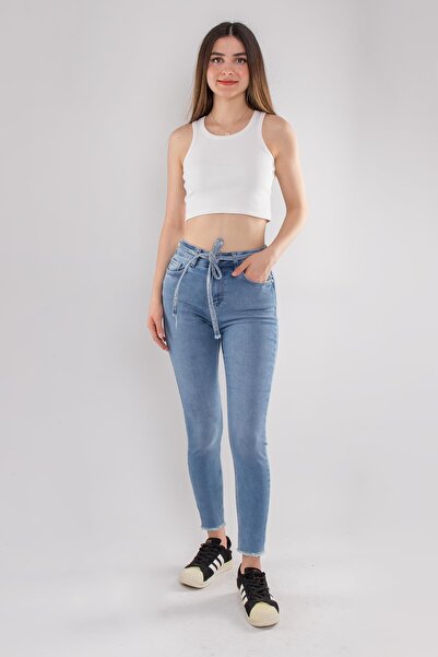 Desperado 418 Paça Yırtıklı Taşlı Kot Kemerli Pamuklu Kadın Kot Pantolon