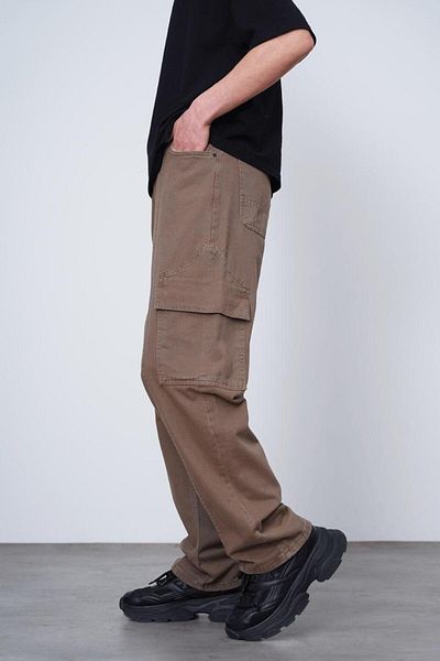 HAFKAGİYİM Καφέ Σχέδιο Cargo Pocket 01A DL φαρδύ παντελόνι
