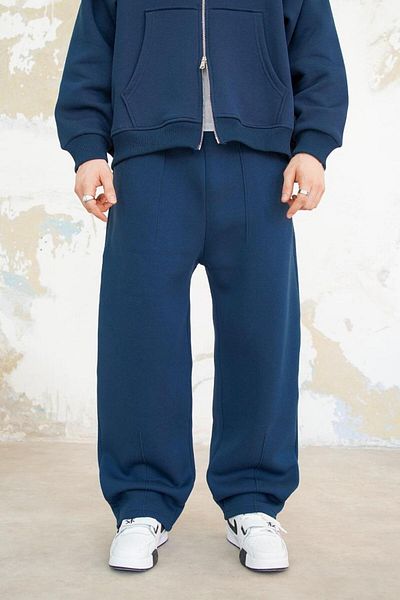 HAFKAGİYİM Μπλε Navy Cozy Basic Πλισέ φαρδιά φόρμα
