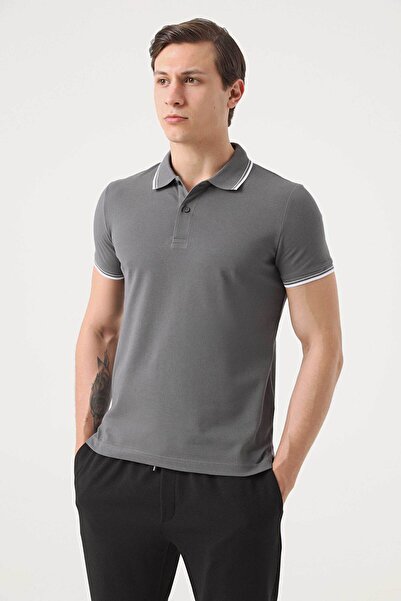 Twn Slim Fit Anthracite Pique Textured 100% Cotton T-Shirt