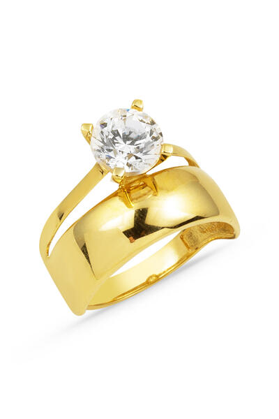 Bilezikci Düz Alyanslı 14 Ayar Tek Taş Altın Yüzük