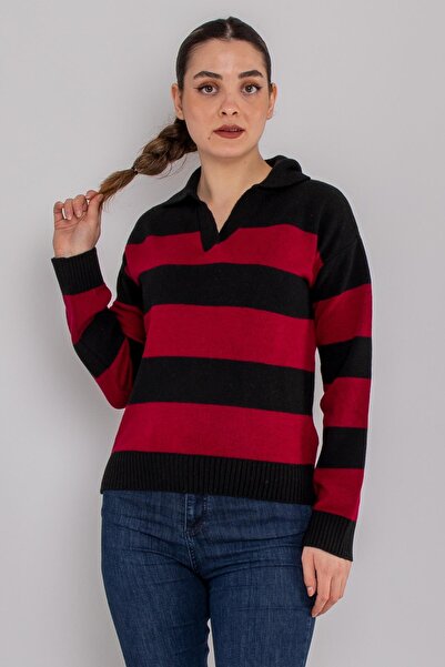 Sementa 32477 Açık Polo Yaka Çizgili Triko Kazak