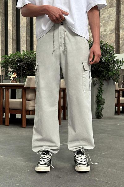 HAFKAGİYİM ΓΚΡΙ Cargo Pocket Waist Rope Λεπτομερές R2 DL Ρυθμιζόμενο παντελόνι με φαρδύ πόδι