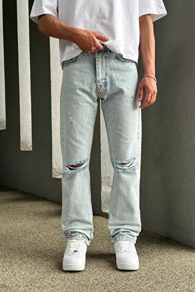 HAFKAGİYİM Buz Mavi Dizi Yırtık R4 DL Baggy Pantolon