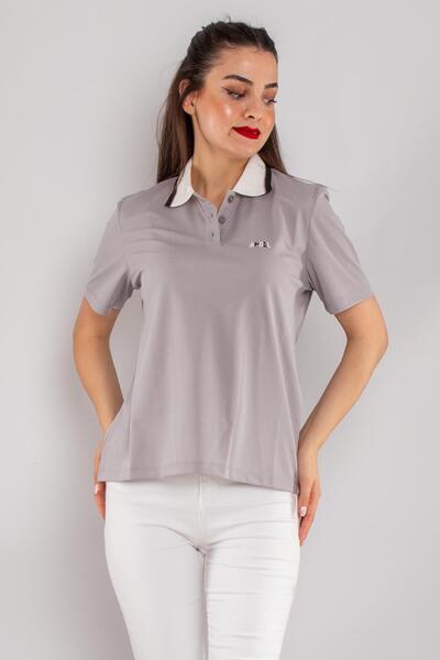 Sementa 75815 Polo Yaka Düğmeli Kısa Kollu Pamuk Kadın Tshirt