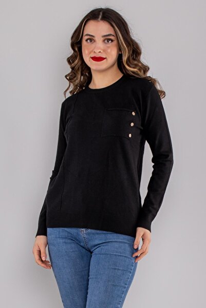 Sementa 32351 Sfır Yaka Cepli Düğmeli Triko Kazak