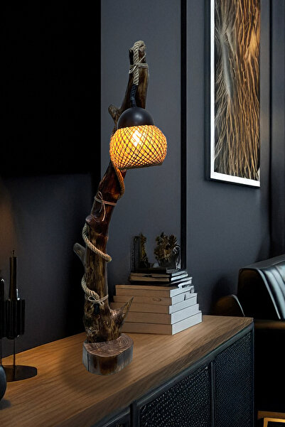 Celestia Büyük Boy Doğal Ağaç İskandinav El Yapımı Ahşap Lambader Abajur Oturma Odası Yatak Odası Rustik