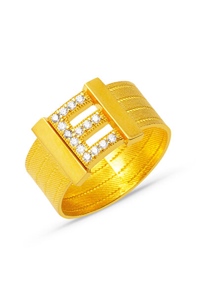 Bilezikci E Harfli Trabzon Hasır 14 Ayar Altın Yüzük