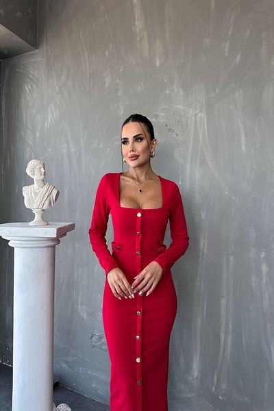 kamacibutik Rochie creion cu nasturi cu guler pătrat