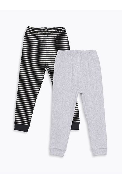 LC Waikiki Lcw Baby - Anthracite Printed Striped Elastic Waist Pajama Bottoms for Baby Boy Set of 2