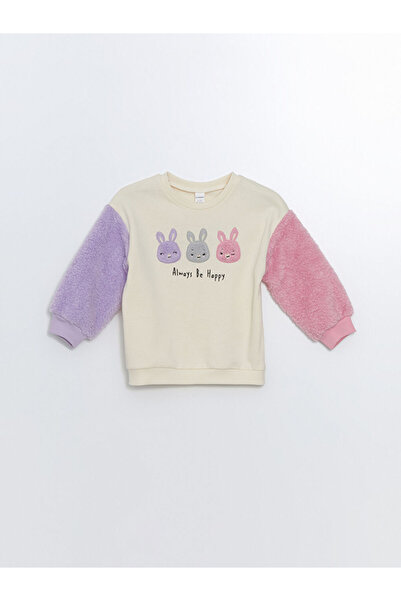 LC Waikiki Βρεφικό φούτερ για κορίτσια με λαιμόκοψη ποδηλάτου, χοντρό, με τύπωμα