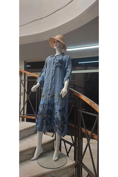 Bohem Stil Bohomian Italian Long Digital Floral εμπριμέ λινό πουκάμισο Φόρεμα & Καπάκι